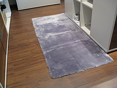 Reissner Lammfelle FP140 Echtes Schaffell rechteckiger Teppich Couchauflage Bettvorleger 140x60cm Silber