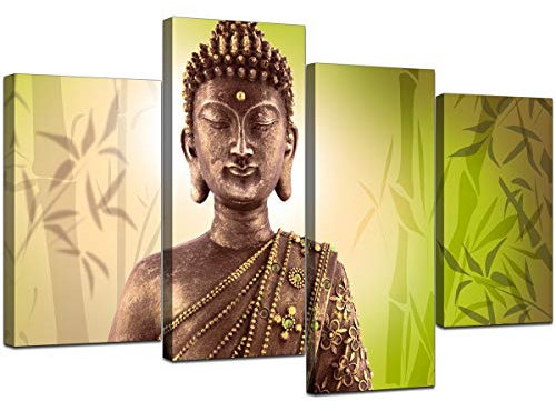 Large Buddha Canvas Pictures Wall Art Prints Lime Green 130cm XL 4100