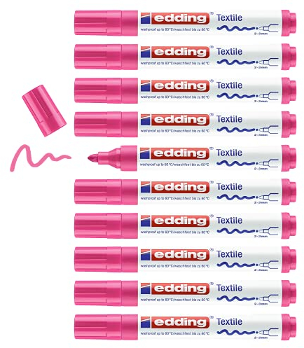 edding 4500 Textilmarker - neon-pink - 10 Stück - Rundspitze 2-3 mm - Textilstifte waschmaschinenfest (60 °C) zum Stoff bemalen - Stoffmalstift