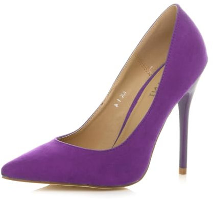 Ajvani Womens Ladies high Heel Pointed Court Smart Party Work Shoes Pumps, 3 UK, Purple Suede