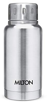 Milton Insulated Small Water Bottle 5.4 oz (160 ml) Stainless Steel Double Walled Vacuum Flask Hot and Cold Drinks, Leak-Proof Simple Screw Lid, Office, Gym, Elfin 160 Silver