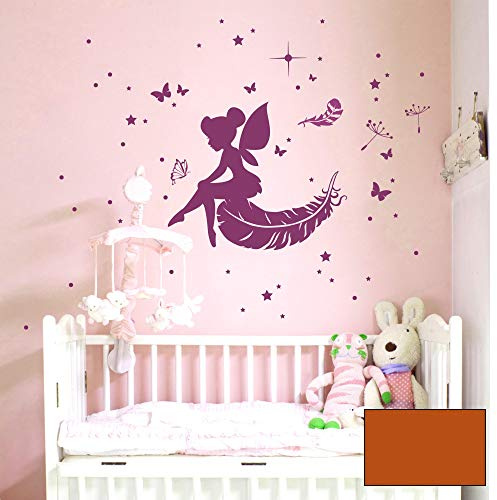 Wandtattoo Wandaufkleber Wandsticker Wandbild Aufkleber Sticker Fee Elfe Feder Sterne Pusteblume M1916 ausgewählte Farbe: *haselnuss* ausgewählte Größe: *S*