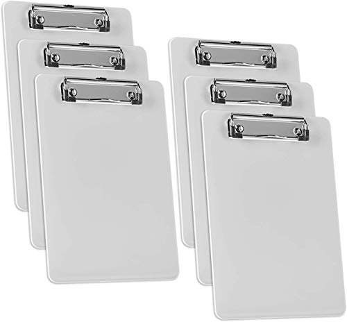 Acrimet Klemmbrett Memo (23.5 cm x 16 cm) Flacher Metallklammer (Weiß Farbe) (Plastik) (6er-Pack)