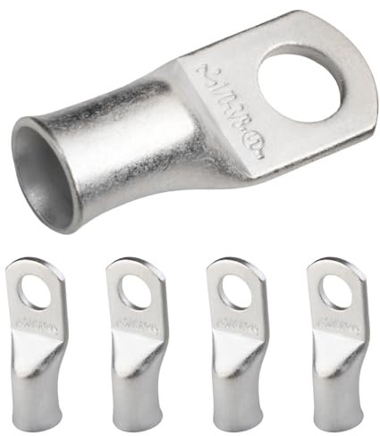 SELTERM 1/0 AWG (50 mm²) - 3/8 (M10) ⌀ Hole UL Marine Grade Wire Lugs, Battery Cable Ends, Tinned Copper Eyelets, Tubular Ring Terminal Connectors [B68] - 5 Pack