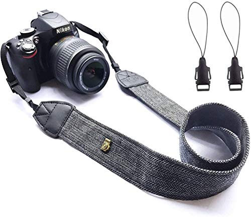 WANBY Camera Canvas Neck Shoulder Camera Strap with Quick Release Buckles Vintage Print Soft Colorful Camera Straps for Women Men All DSLR SLR Cameras (Black)