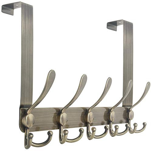 WEBI Over The Door Hook Rack with 5 Tri Hooks for Hanging,Over Door Hanger Coat Rack Over The Towel Rack Towel Hanger for Behind Back of Bathroom,Bronze