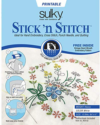 Stick N Stitch Selbstklebender Abwasch-Stabilisator, zwölf Bögen à 21 x 28 cm