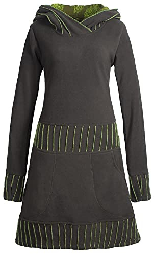 Vishes - Alternative Bekleidung - Langärmliges Patchwork Hoodie Eco Damen Fleecekleid mit Daumenlöchern