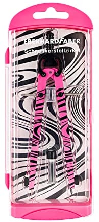 Eberhard Faber 571701 - Schnellverstellzirkel neon pink, Zirkel Set mit Ersatzteilen und Zirkelminen