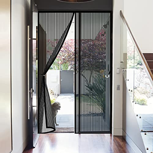 GUOGAI Zanzariera Porta Finestra Magnetica 85x190cm(33x75inch) Zanzariere a Rullo Chiusura Automatica con Calamita per per Casa Ufficio, Nero A
