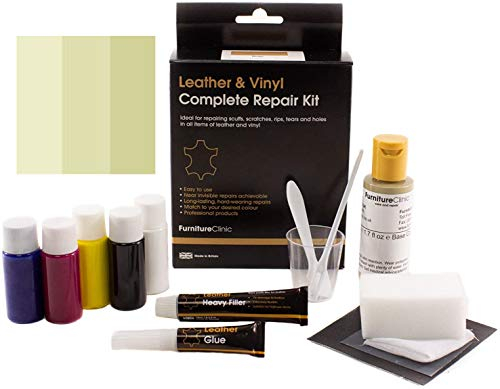 Furniture Clinic – Komplettes Lederfarbe und Reparatur Set - für Kratzer Abschürfungen Risse Brüche Ausbleichungen – Für Leder Autositze, Sofas, Bekleidung, Schuhe und Taschen (Elfenbein)