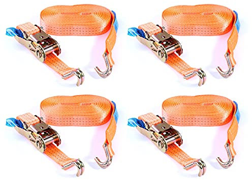 4x Spanngurt Zurrgurt mit Haken 8 m bis 3000 kg, bis 3,0 t / 3000 daN, zweiteilig 2-tlg Ratschengurt orange, 35 mm Gurtbreite