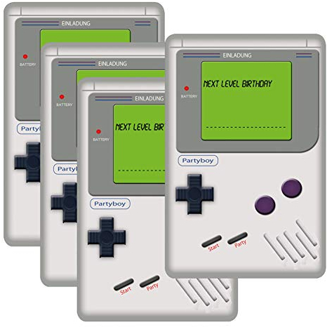 Kartenversand24 Lustige Einladungskarten zum Kindergeburtstag Tablet Handy Smiley Party Geburtstag Einladung witzig cool Text Kinder Jungen Mädchen emoji (Spielkonsole)