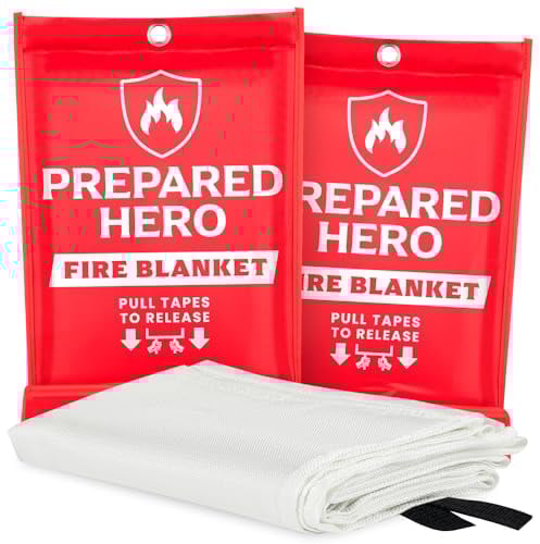 Prepared Hero Manta de Emergencia contra Incendios - Pack de 2 - Manta supresión de Incendios para Cocina, 101.6cm x 101.6cm Manta contra Incendios para hogar, Manta de Fibra de Vidrio Anti Incendios