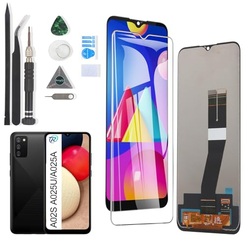RongZy Display for Samsung Galaxy A02s M02s A025V A205G Screen Replacement LCD Touch Display Digitizer Assembly for Galaxy A02s with Tools (Black,Not for A025F A025M and A02, 163.5mm)