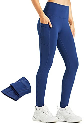 Libin Thermo Leggings Damen Winter Warm Thermoleggins Laufhose High Waist Wasserabweisend Thermohose Sportleggins Damen Lang mit Taschen, Navy blau, M