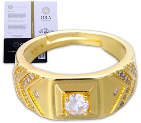 Halukakah 1 ct D-Farb Moissanit-Ring für Herren – V-Muster,Labordiamantähnlicher Glanz in 18k Vergoldetem Sterlingsilber mit Zertifikat,Elegantes Geschenk für Ehemann,Freund,Alltag & Besondere Momente