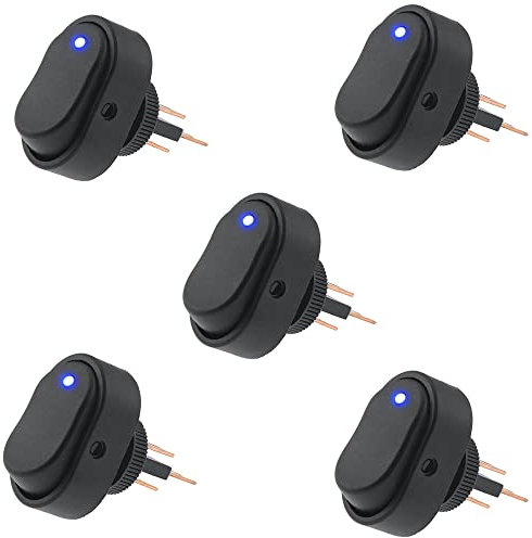 CENPEK 5 interruptores basculantes impermeables con luz LED, 12 V, 30 A, SPST, 3 pines, interruptor de punto redondo azul para coche, barco, LED azul marino