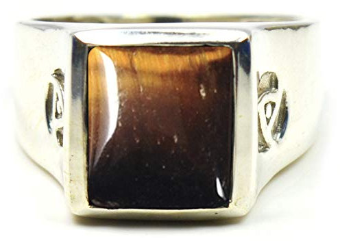 CaratYogi Natürlicher Tigerauge Herrenring Bold 925 Sterling Silber Edelstein Hochzeit Verlobungsring Geburtsstein Schmuck Ringgröße: O