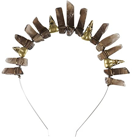 Soulnioi Natural Tea Crystal Headband Bronze Wire Wrap Bronze Raven Irregular Tea Crystal Pillars Crown Headband for Gift of Party Birthday