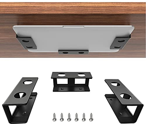JEMACHE Under Desk Laptop Mount, Metal Under Table Desk Holder for Laptop, Mac Mini, MacBook, Keyboard with Anti-Scratch Silicone (Black)