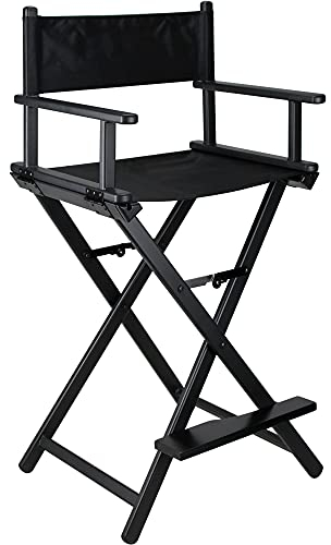 JC Beauty Professioneller Maskenbildner Regiestuhl Leicht, faltbar, tragbar, mit Rückenlehne und Fußstütze, Aluminium Holz, Schwarz, Tall