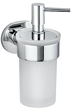 WENKO UV-Loc® Seifenspender Maribor, nachfüllbarer Spender aus satiniertem Glas für 150 ml Flüssigseife mit Wandhalter aus Zinkdruckguss zum Befestigen ohne Bohren mit Klebesystem, 8,5 x 17 x 9 cm