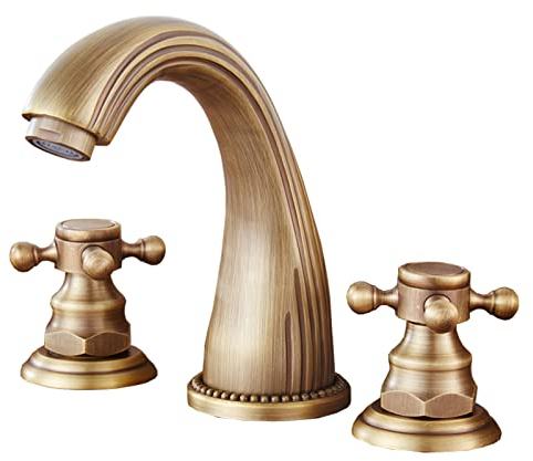 BiaoTeng Miscelatore Lavabo Bagno 3 Fori,Rubinetto Bagno Caldo Freddo,Rubinetto Lavabo Bagno Vintage 3 Fori,Miscelatore Bagno 3 Fori Bidet,Rubinetto Bagno Tre Fori,Antico A