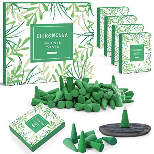 Scent-Hi Encens Cônes Naturelle Citronnelles 120 Cônes Idéals pour l'Extérieur comme Les Jardins, Les Balcons et Les Terrasses pour D’Interieure Méditation, Yoga, Relaxation, 1 Cônes Suppor