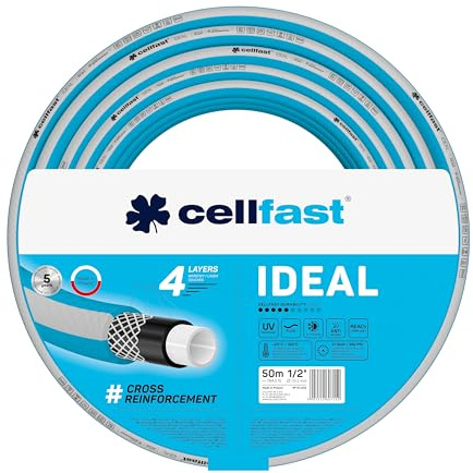 CELLFAST Gartenschlauch IDEAL, 4-lagig, Kreuzgeflecht, flexibel, 1/2, 50 m | Strapazierfähig, Kreuzgeflecht, UV- und algenbeständig, REACH-Technologie, 27 Bar, -20/+60°C, für Garten