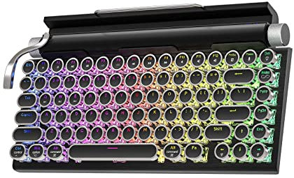 Teclado de máquina de escribir retro inalámbrico, teclado mecánico vintage para juegos de 83 teclas, interruptores azules, tecla redonda punk, 14 modos, retroiluminación LED arcoíris, tipo C,
