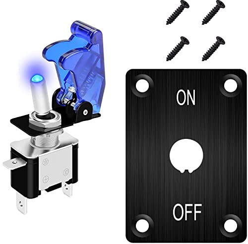VISSQH 1pcs 12V/20A Auto Kippschalter, Kippschalter Blau LED Licht Schalter,SPST 3-pin EIN/AUS Wippschalter,mit Wasserfester Kappe mit Installationsplatte für RV, Auto, Yacht, Marine