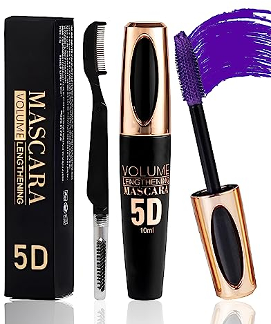 Purple 5D Telescopic Mascara for Eyelashes, Waterproof Smudge-proof Long Lasting Colored Mascara, Silk Fiber Wimperntusche Volumen & Längen, Lash Extensions Effect, Augen-Make-up für Cosplay Party-05