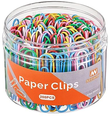 NEEWAY Bunte Büroklammern, 5,1 cm, große Büroklammern, Jumbo-Büroklammern, Büroklammern, verschiedene Farben, 200 Stück