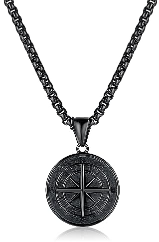 L.Karden Halskette Edelstahl Kette Herren mit Kompass Anhänger für Männer Plattierten Schmuck Geburtstag Jahrestag Geschenke 60cm