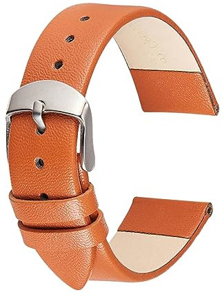 Chlikeyi Dünnes, glattes Leder-Uhrenarmband, 14-22mm, weiches, bequemes Lederarmband, Uhrenarmbänder, Gürtelarmbänder, Orange, 18 mm