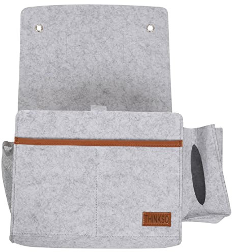 Dciustfhe Bedside Organizer, Felt Bed Storage with Tissue Box and Water Bottle Holder, Magazine Phone Tablet - Light Gray