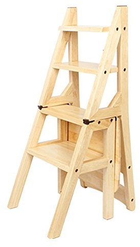 Klappbarer Leiterhocker, Treppen-Rückenlehnenstuhl, Massivholz, multifunktional, mit doppeltem Verwendungszweck, für zu Hause, Bücherregal, zum Aufsteigen im Wohnzimmer (Holzfarbe)