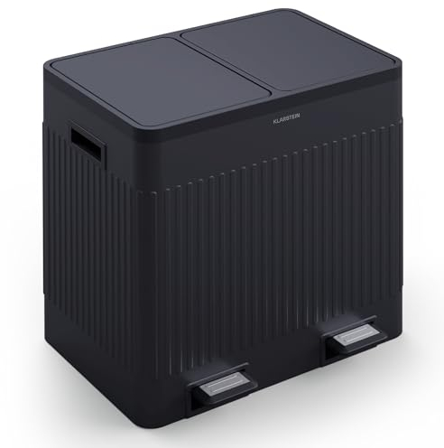KLARSTEIN Grama 40 Poubelle - Tri sélectif 40 L avec pédale et couvercle silencieux, corps en acier inoxydable, bacs amovibles, design rétro