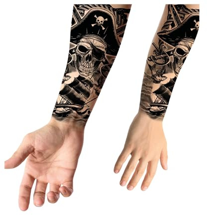 FIESTAS GUIRCA | Piraten-Tattoo (14x30 cm) - Temporäres Make-up und Spezialeffekte - Perfekt für Rock-Kostüme und Weltkulturen zu Halloween und Karneval - Temporäre Tattoos für alle - Schwarz