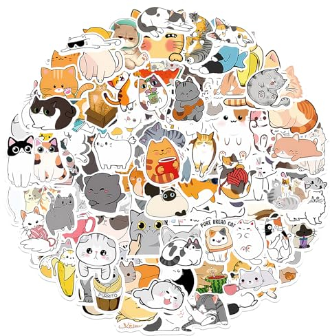 TIESOME 100 Pcs Cute Cat Stickers for Kids, Kawaii Cat Lovers Decals Vinyl Waterproof Stickers for Laptop Water Bottles Car Luggage Mobile Phone Suitcase Skateboard Decal Decor