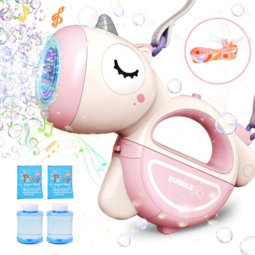 Seifenblasen-Maschinenpistole mit Lichtern Musik, tragbare Seifenblasenmaschine für Kinder und Kleinkinder, 360° auslaufsicher, automatisches Seifenblasengebläse mit Seifenblasenlösung,