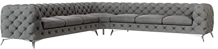 S-Style Möbel Maria Chesterfield Ecksofa Sofa L-Form Couch Eckcouch Wohnzimmer Möbel Wohnlandschaft Polstersofa mit Verchromten Füßen 7-Sitzer 323x323x75 cm Grau