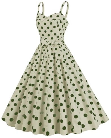 Chanpning Robe Vintage Années 50 Femme Retro Rockabilly Pin Up Élégante Halter Robes sans Manche Dos Nu Décolleté en Cœur Polka Dot Trapèze Mariage Cocktail Soirée Fête Cérémonie au Genou Midi