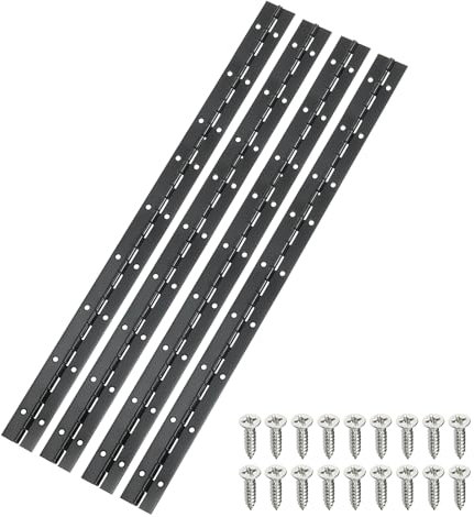 sourcing map 18 Inch Continuous & Piano Hinges, 4pcs Stainless Steel Continuous Hinges with Holes, for Boat Cabinet Door Box Furniture, Black