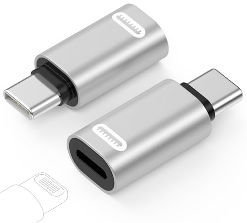 MoKo Lightning Female to USB C Male Adapter 2Pack, Not for Audio/OTG, USB-C to Lightning Adapter for iPhone 15/16 Pro/16 Pro Max/Plus,Galaxy S24, iPad Pro/Air,for Fast Charging/Data Transfer,Silver PD