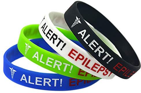 ZENRUIMING 4 x medizinisches Notfall-Epilepsie-Silikon-Armband, für Erwachsene, Epilepsie-Warnung, elastisches Armband, One size, Silikon, Ohne Edelstein.