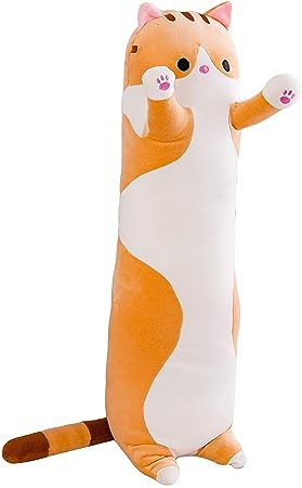 XXXL 150CM Plüschtier-Katzenkissen ohne Reißverschluss, Kätzchen-Kuscheltier, Seitenschläferkissen, Wurfkissen, Stofftier, Geburtstagsgeschenk für Freundin, Kinder, Freund, Liebhaberin (Orange)