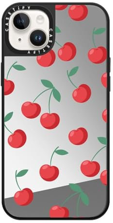 CASETiFY Mirror iPhone 14 Plus Case [Reflective / 4.9ft Drop Protection/Compatible with Magsafe] - Cherries - Silver On Black