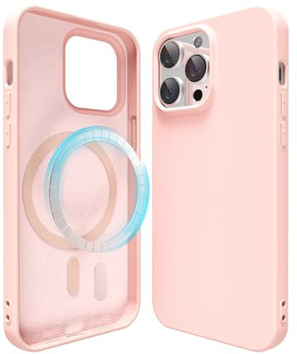 oakxco Silicone Case for iPhone 13 Pro Compatible with Magsafe Magnetic Wireless Charging, Slim Thin Soft Rubber Gel with Magnet, Matte TPU Mag Cover for Women Men, Light Pink